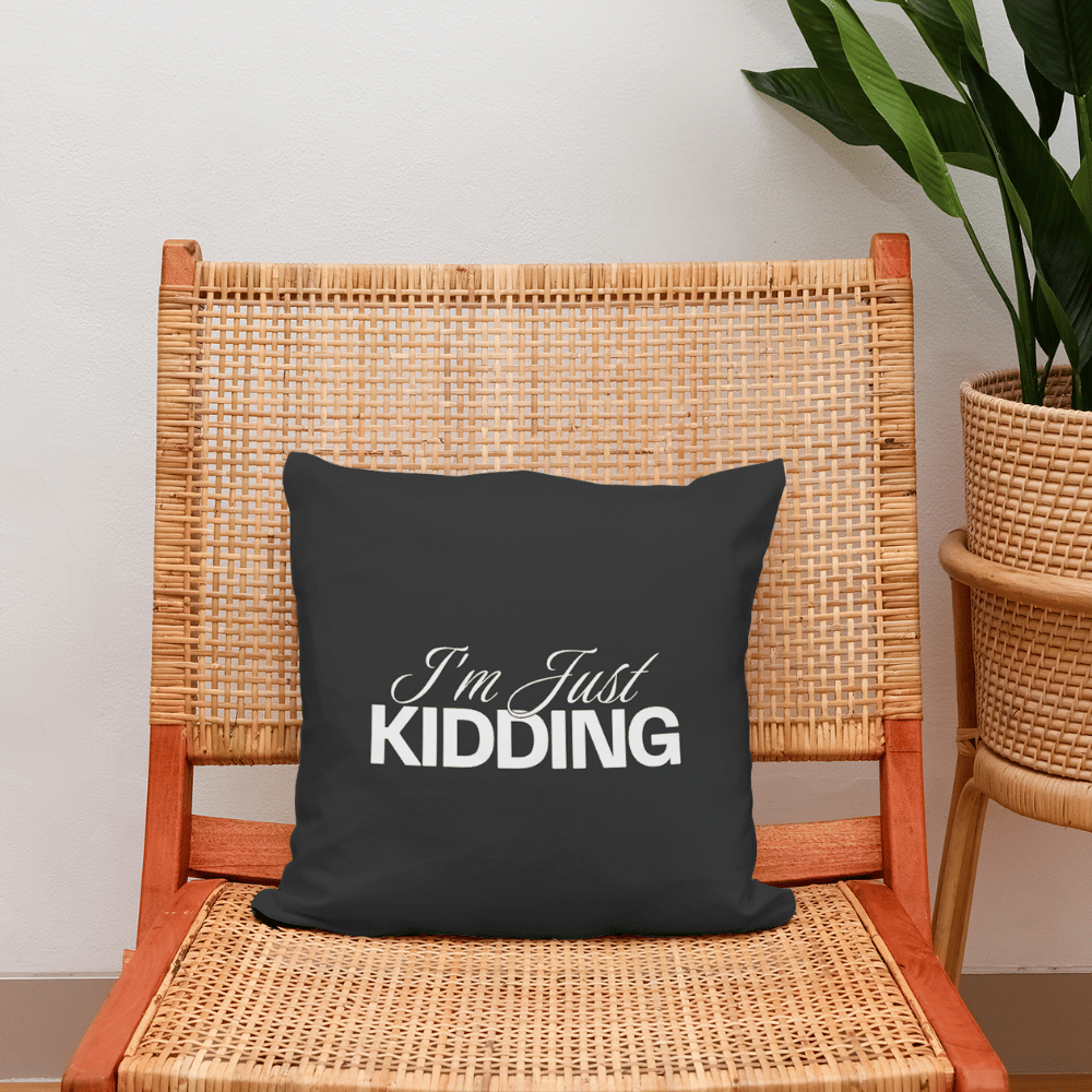 “I'm Just Kidding” Cotton Throw Cushion black and white