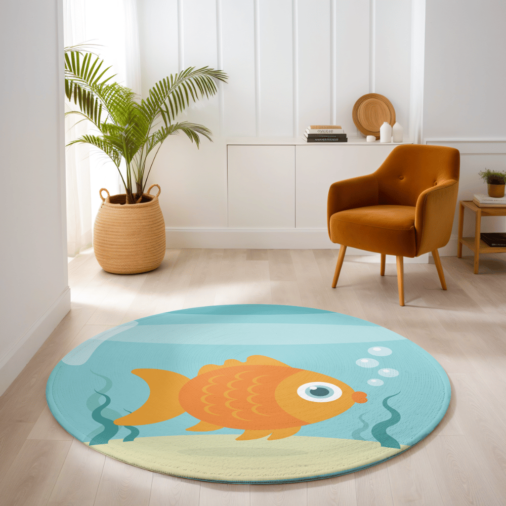 goldfish bowl style round rug with fish