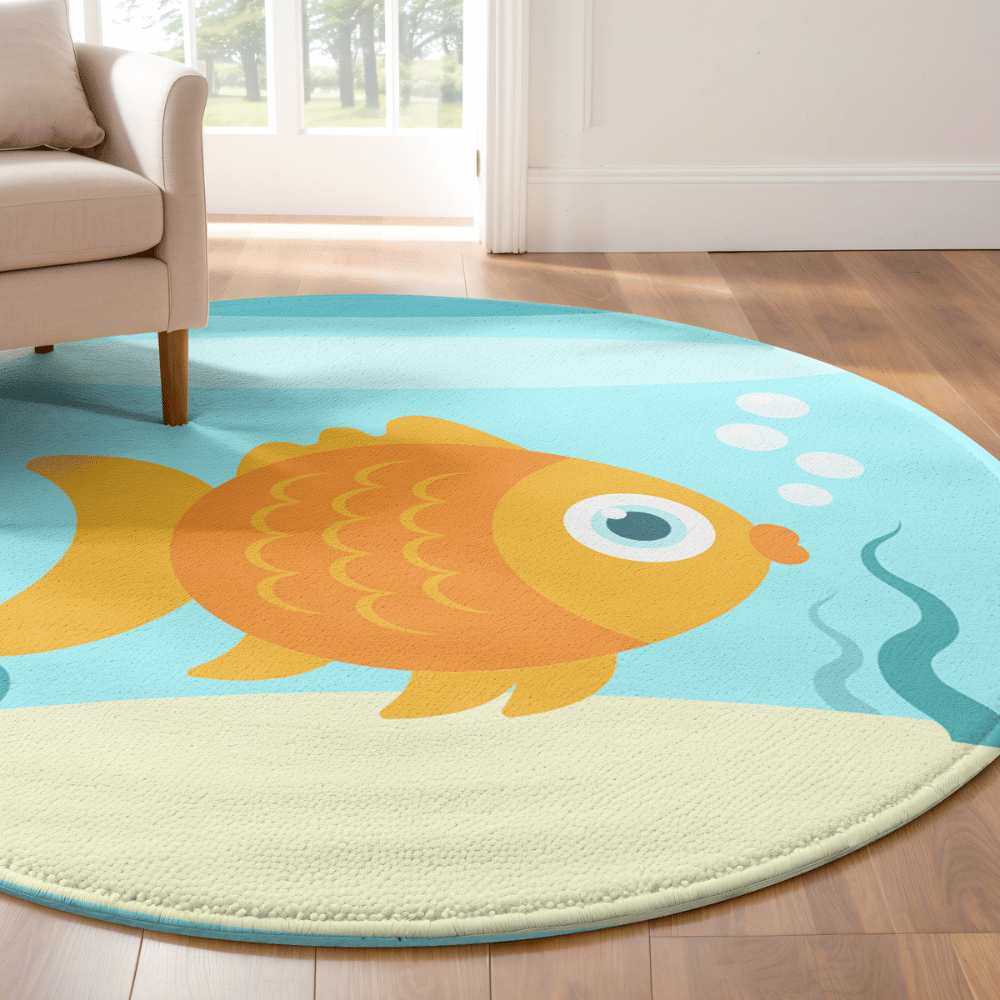 goldfish bowl style round rug with fish