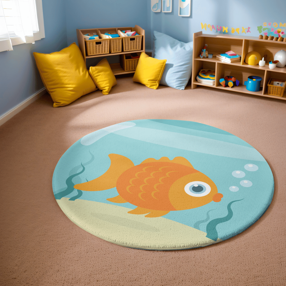 goldfish bowl style round rug with fish