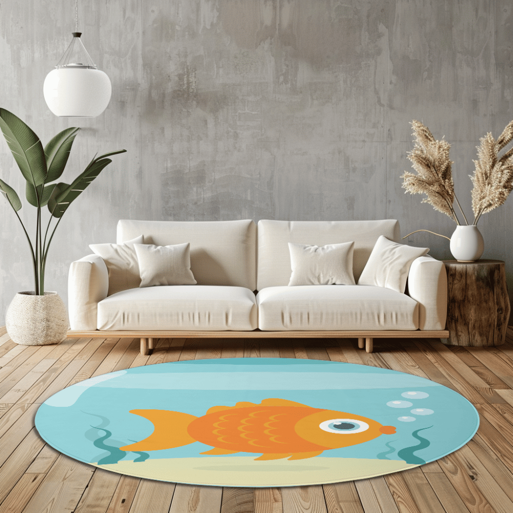goldfish bowl style round rug with fish