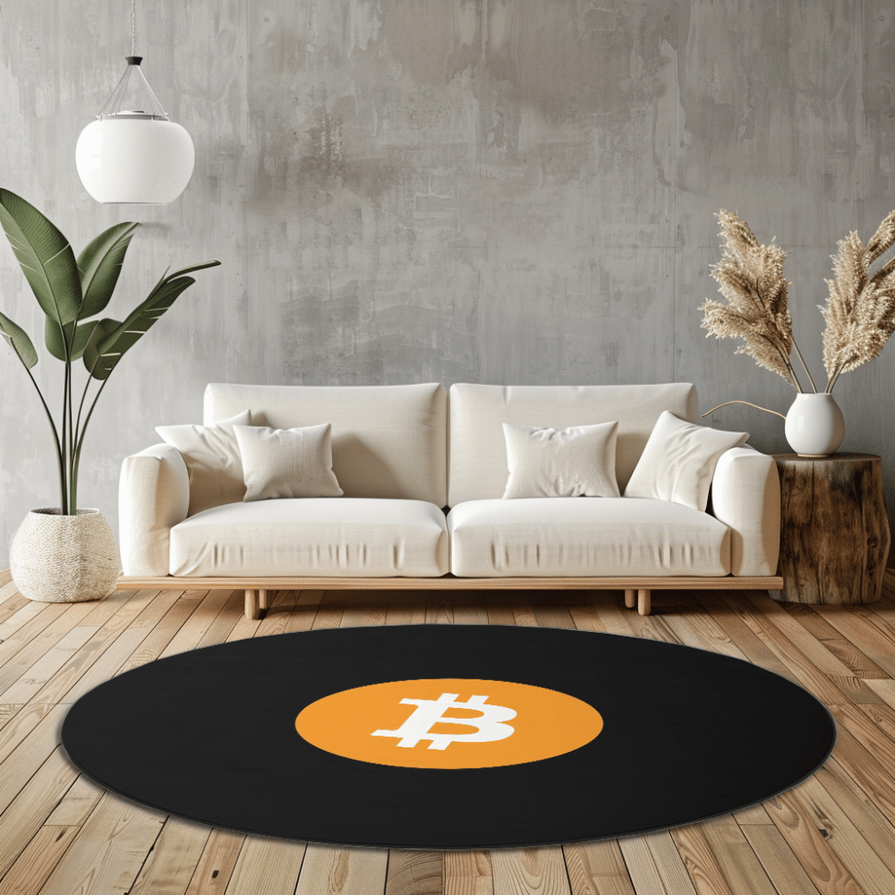 bitcoin logo crypto round rug black