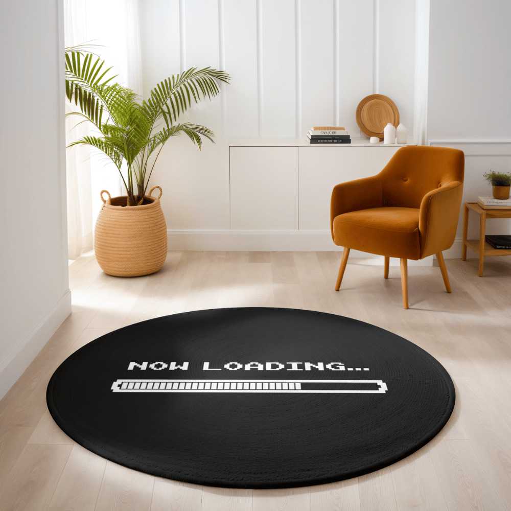 now loading gaming arcade retro round rug black