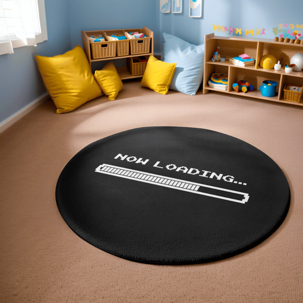 now loading gaming arcade retro round rug black