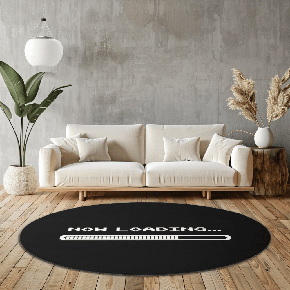 now loading gaming arcade retro round rug black