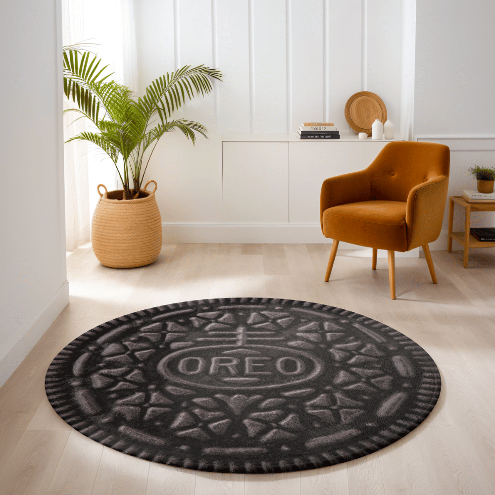 Oreo-inspired cookie design round rug