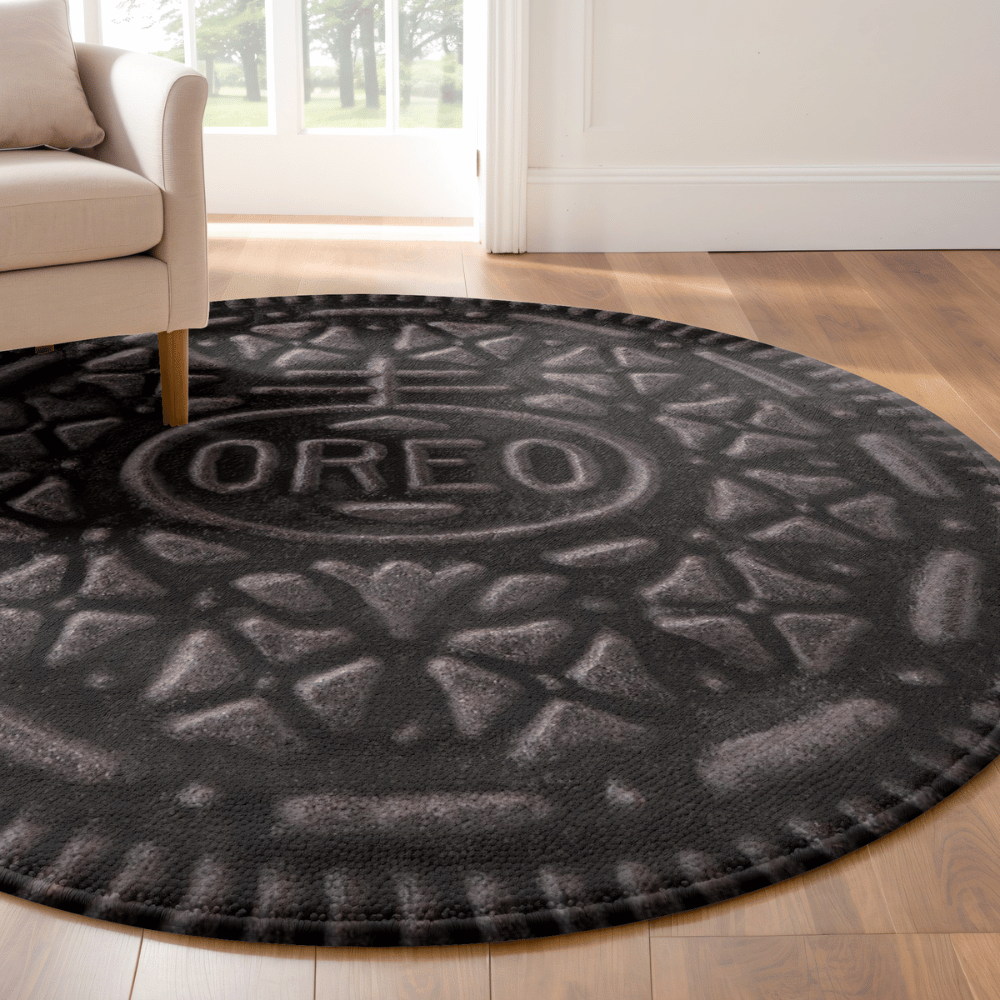 Oreo-inspired cookie design round rug