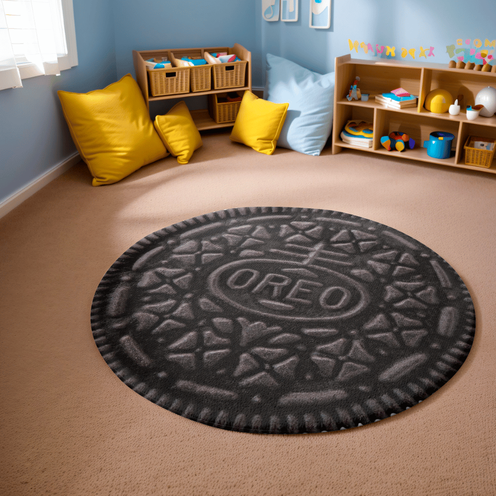 Oreo-inspired cookie design round rug