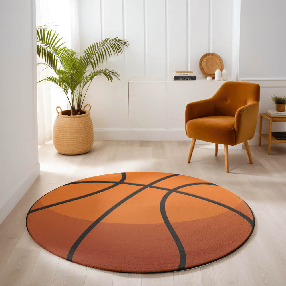 classic orange basketball shaped round rug mat
