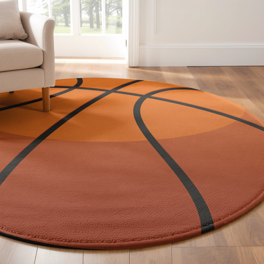classic orange basketball shaped round rug mat