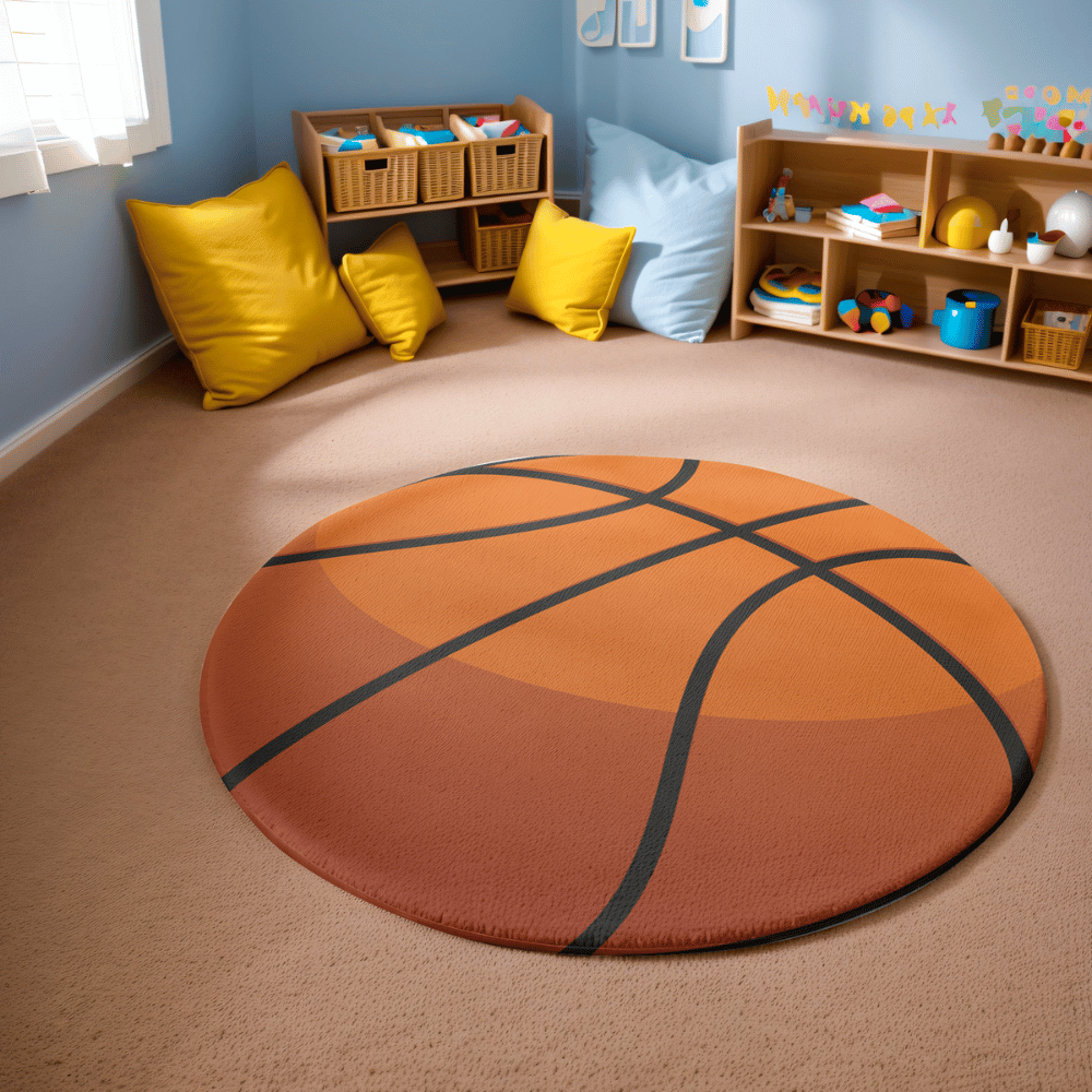 classic orange basketball shaped round rug mat