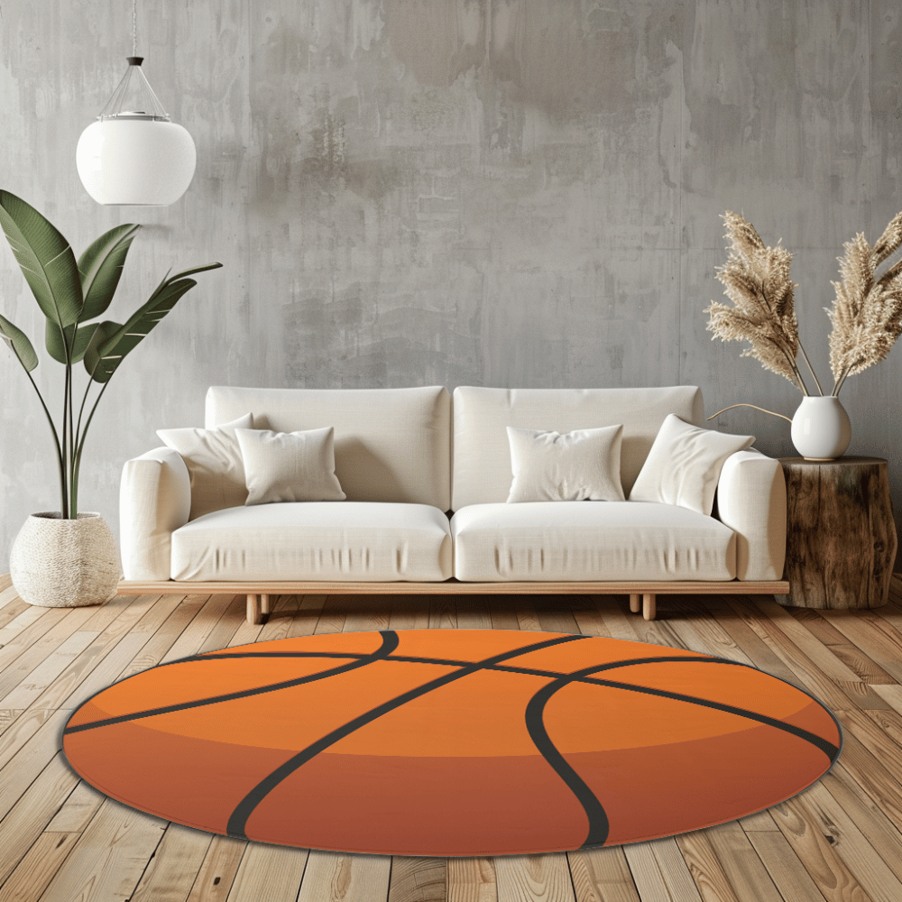 classic orange basketball shaped round rug mat
