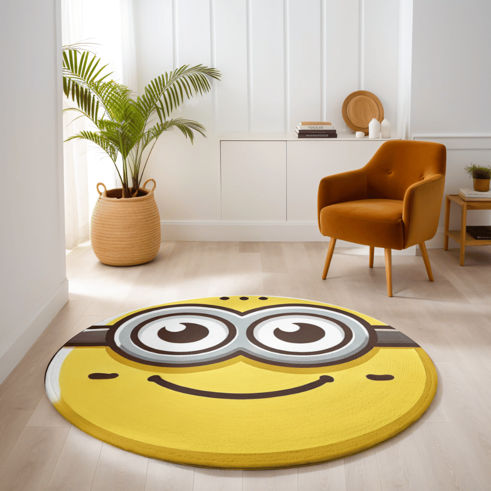 minion face despicable me round rug yellow