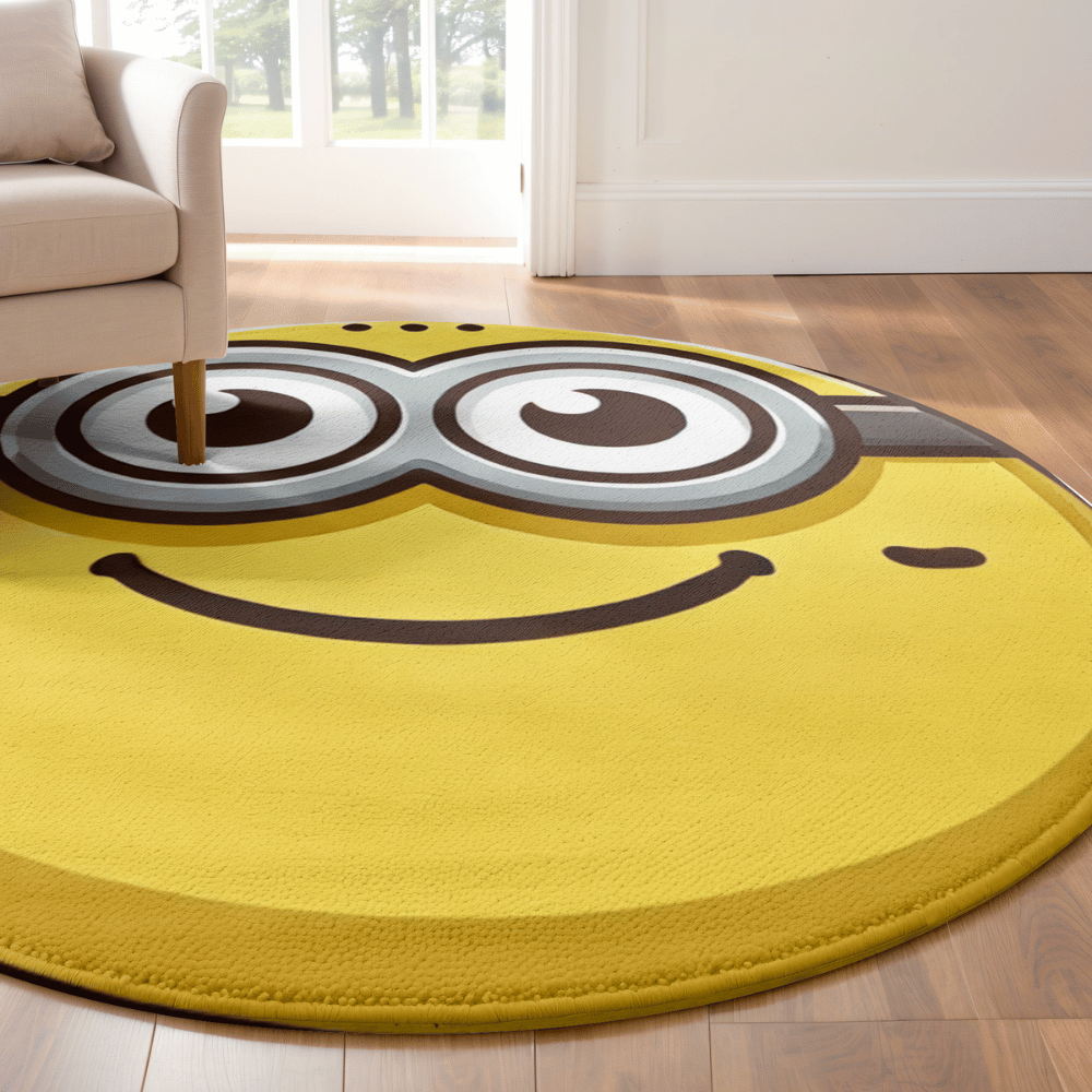minion face despicable me round rug yellow