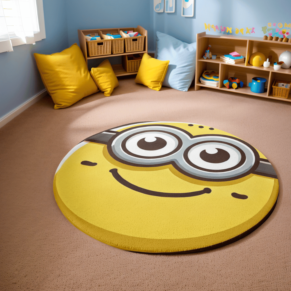 minion face despicable me round rug yellow