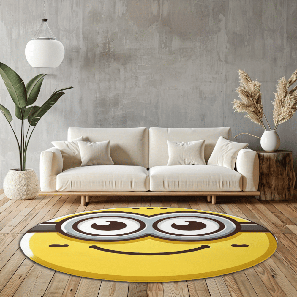 minion face despicable me round rug yellow