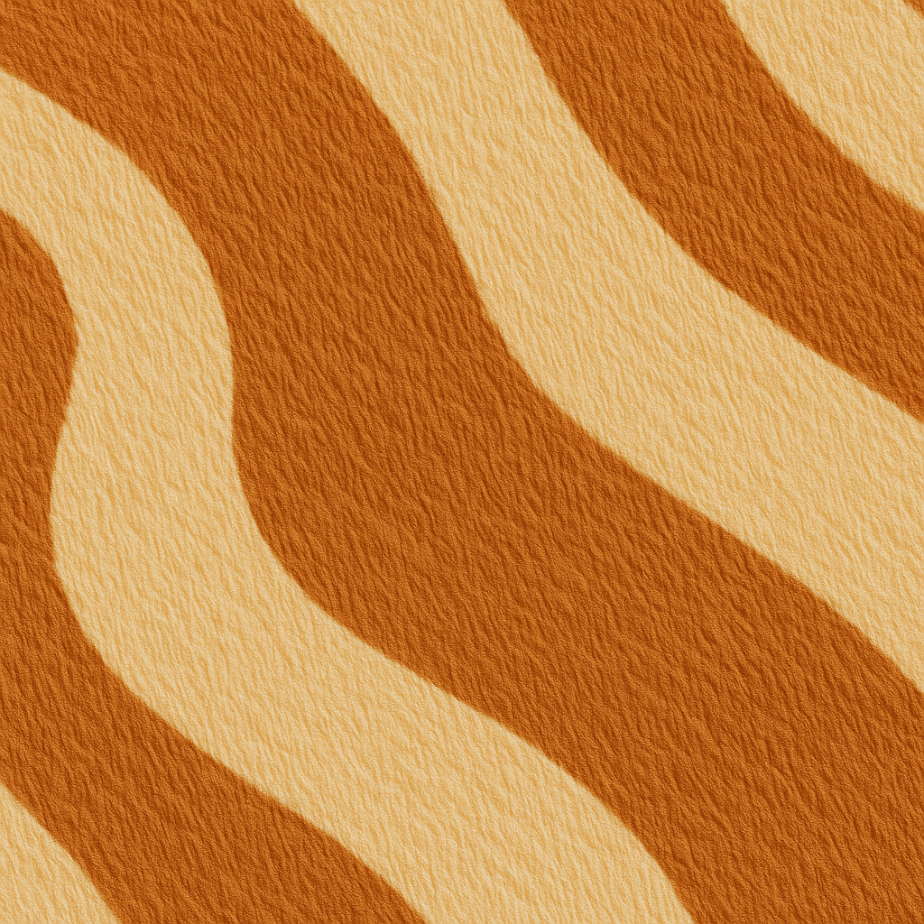 Round rug with flowing terracotta and cream curved stripe pattern, designed with a soft retro style and earthy neutral tones.