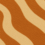 Round rug with flowing terracotta and cream curved stripe pattern, designed with a soft retro style and earthy neutral tones.