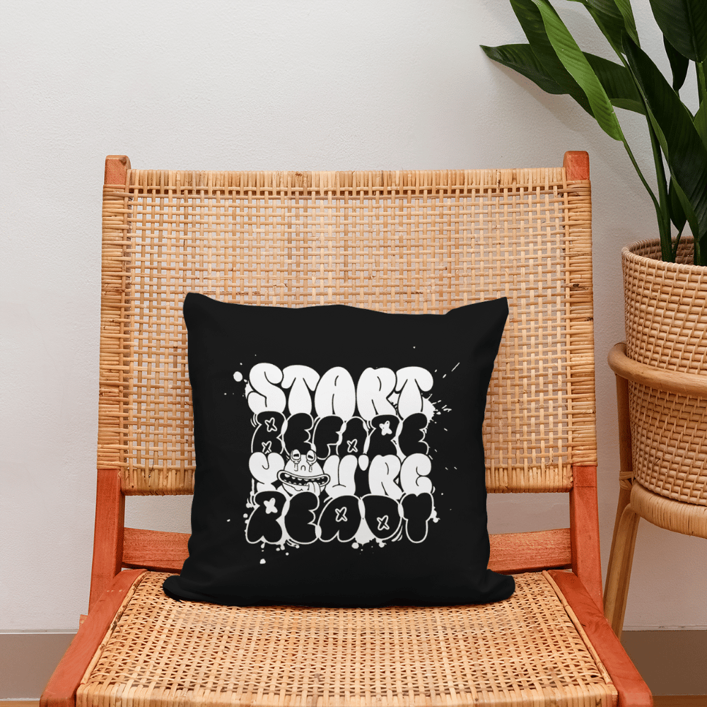 "Start Before You're Ready" graffiti text motivational cushion